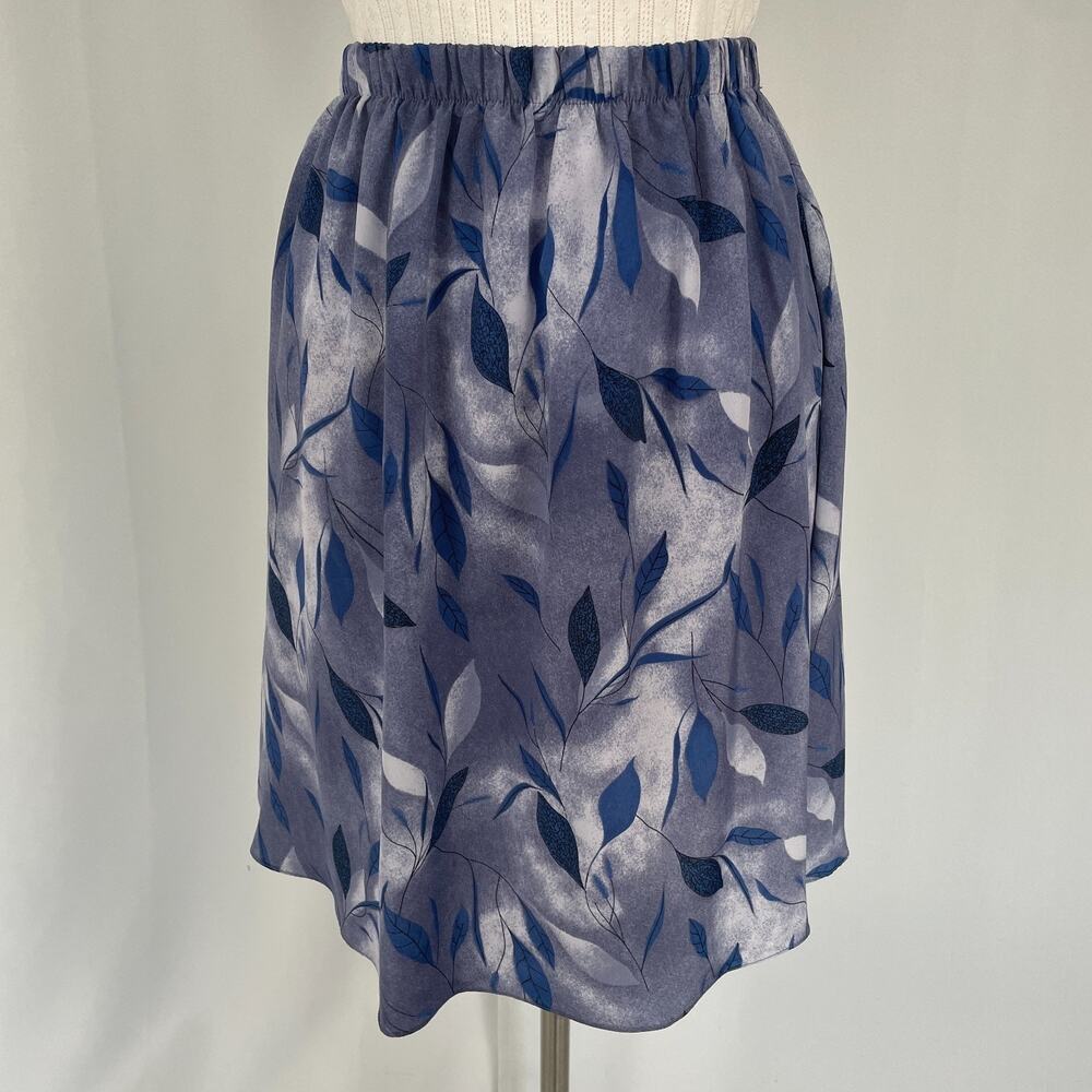 Vintage Mini Skirt Size 12P 12 Petite Blue Abstract Leaf Print A Line Boho 90s